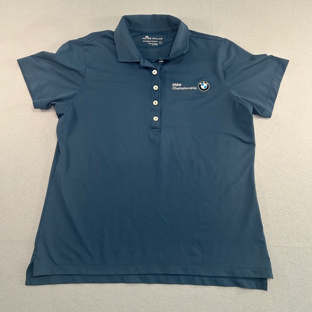 Peter Millar Polo Shirt Womens Large Blue BMW Championship Performance Golf Top
